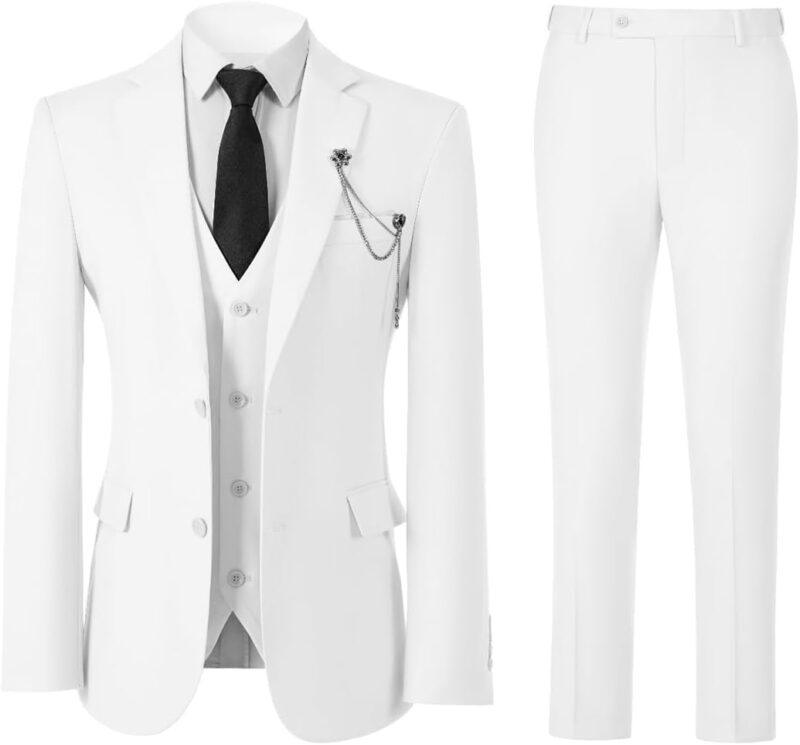 Men Slim Fit Suit Two Button 3 Piece Blazer Dress Business Wedding Party Jacket Vest Pant - Image 2