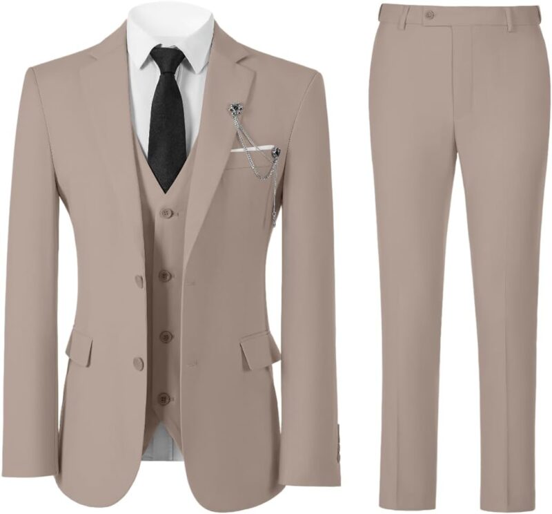 Men Slim Fit Suit Two Button 3 Piece Blazer Dress Business Wedding Party Jacket Vest Pant - Image 2