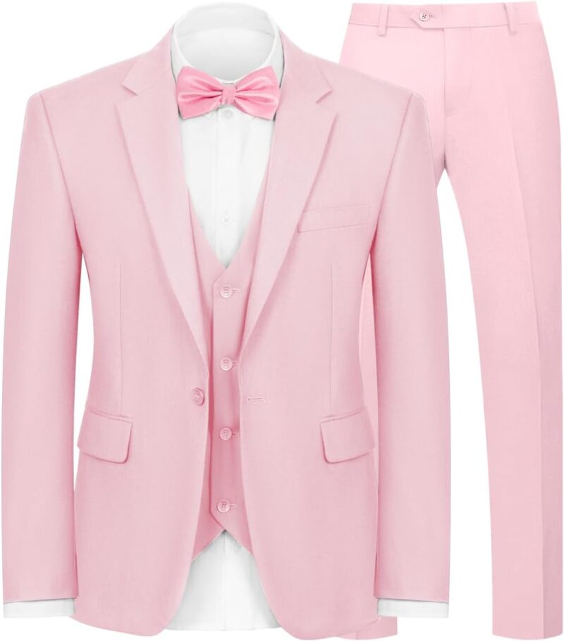 Men 3-Piece Suit Slim Fit Suit Jacket Single Button Banquet Prom Wedding Suit Jacket Vest Pants and Bow Tie Set