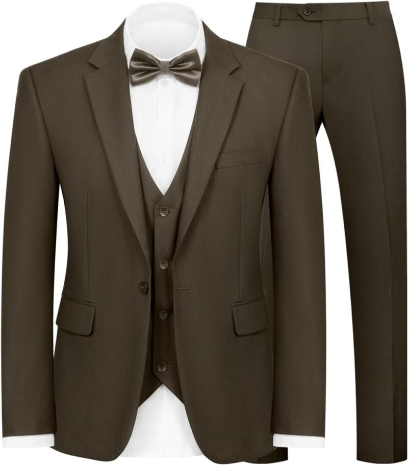 Men 3-Piece Suit Slim Fit Suit Jacket Single Button Banquet Prom Wedding Suit Jacket Vest Pants and Bow Tie Set