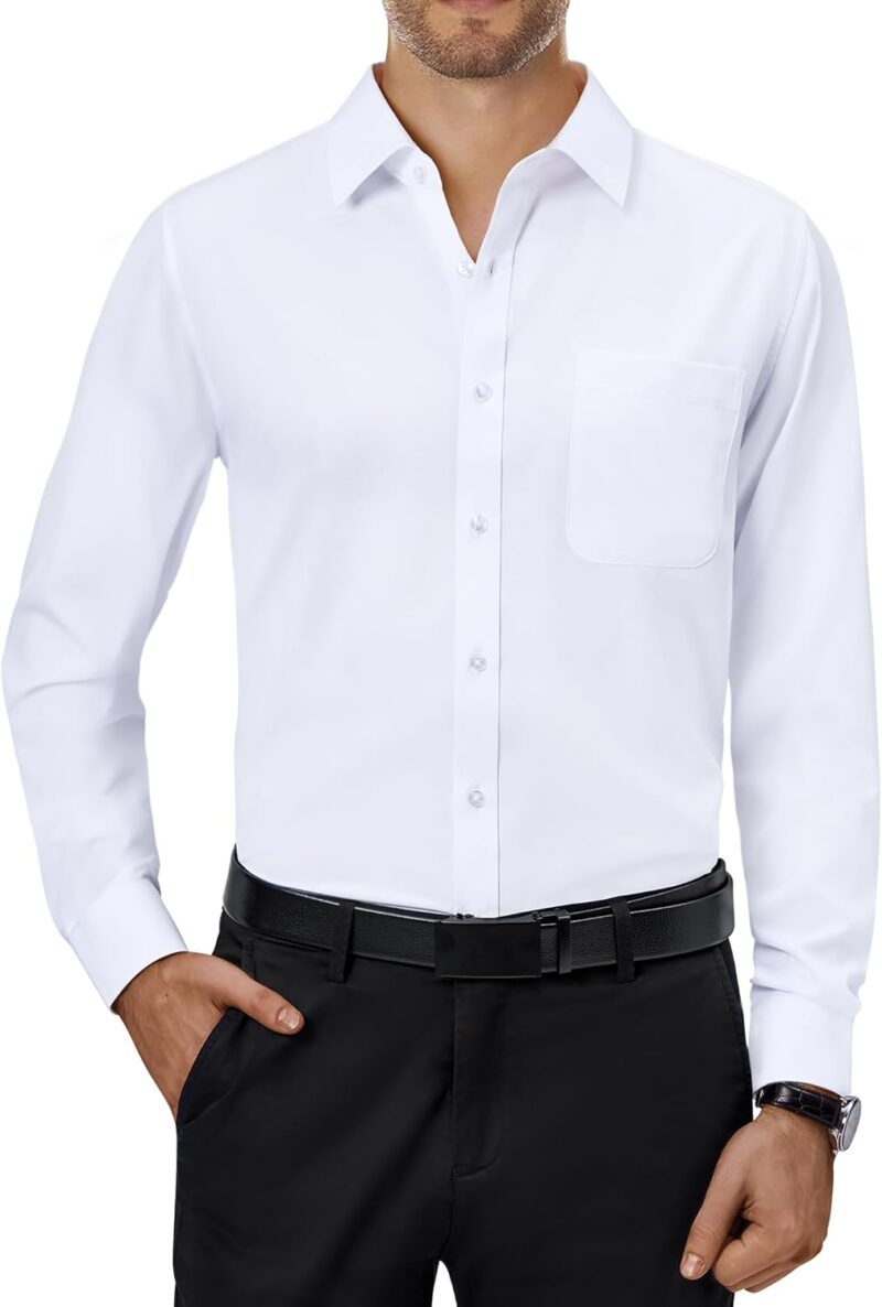 Men Dress Shirts 4-Way Stretch Long Sleeve Collared Casual Solid Wedding Dating Button Down Shirt