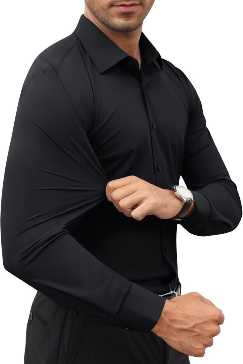 Stretch Men Dress Shirts Long Sleeve Slim Fit Dress Shirts for Men Muscle Fit Wrinkle Free Button Down Shirt - Image 2