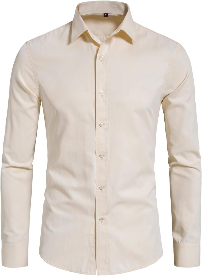 Stretch Men Slim Fit Dress Shirts Formal Long Sleeve Button Down Shirts