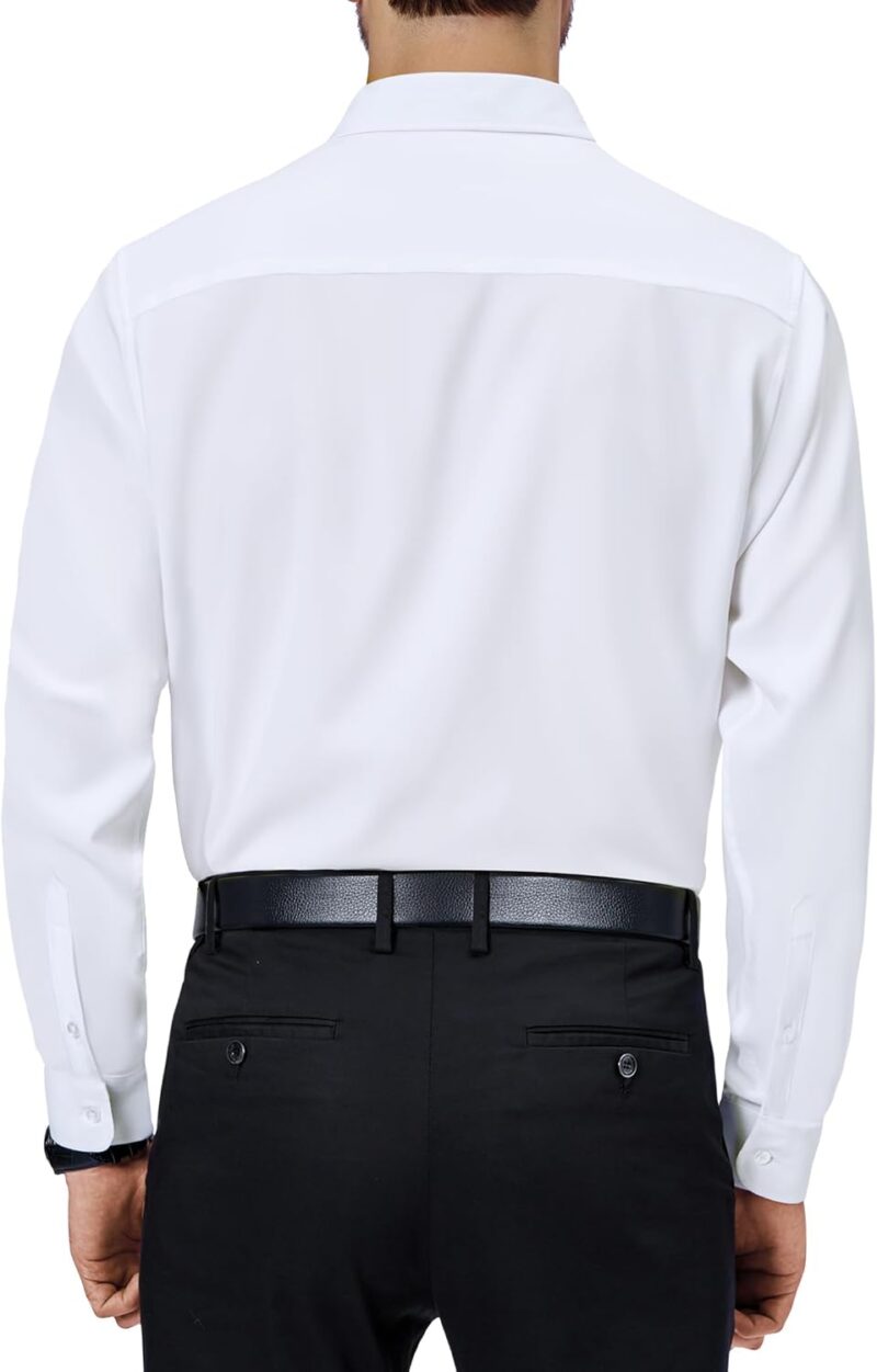 Men Dress Shirts 4-Way Stretch Long Sleeve Collared Casual Solid Wedding Dating Button Down Shirt - Image 2