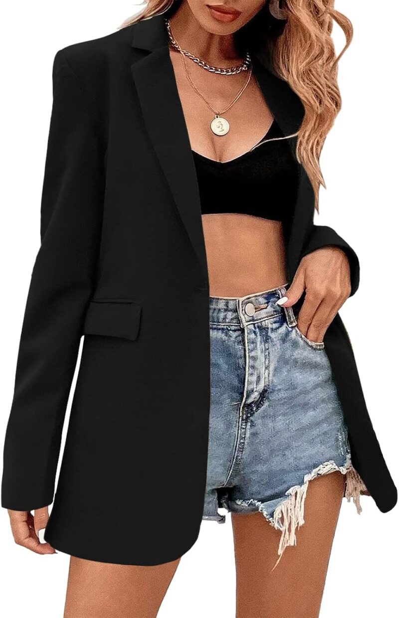 Women Casual Long Sleeve Lapel Oversized Button Work Office Blazer Suit Jacket
