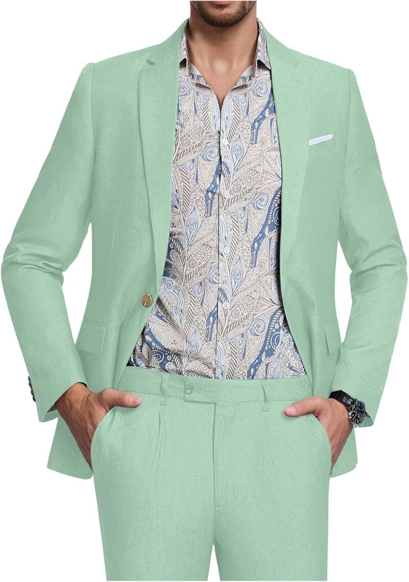 Men Suit Tencel Linen Two Piece Slim Fit Summer Grooms Wedding Prom Dress Tuxedo Suits for Men Blazer Pants Set