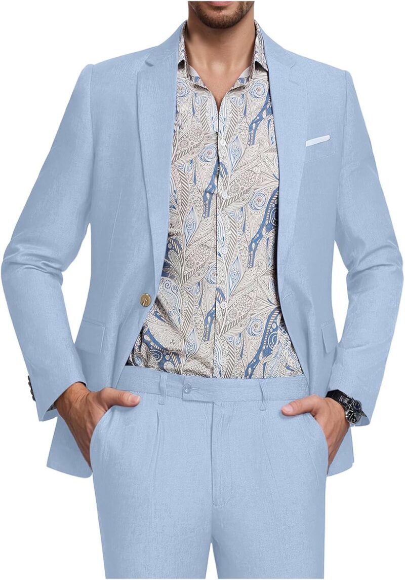 Men Suit Tencel Linen Two Piece Slim Fit Summer Grooms Wedding Prom Dress Tuxedo Suits for Men Blazer Pants Set