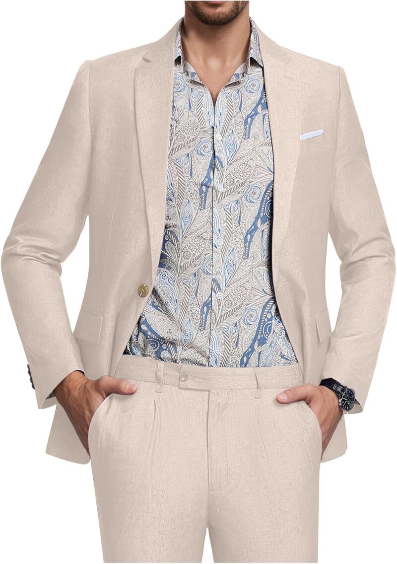 Men Suit Tencel Linen Two Piece Slim Fit Summer Grooms Wedding Prom Dress Tuxedo Suits for Men Blazer Pants Set